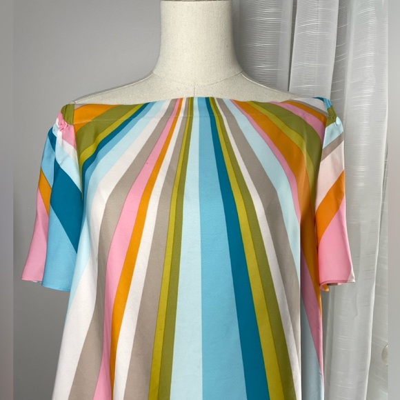 Trina Turk Loveable Off the Shoulder Multicolor Bright Striped Summer Top Small - Picture 11 of 15